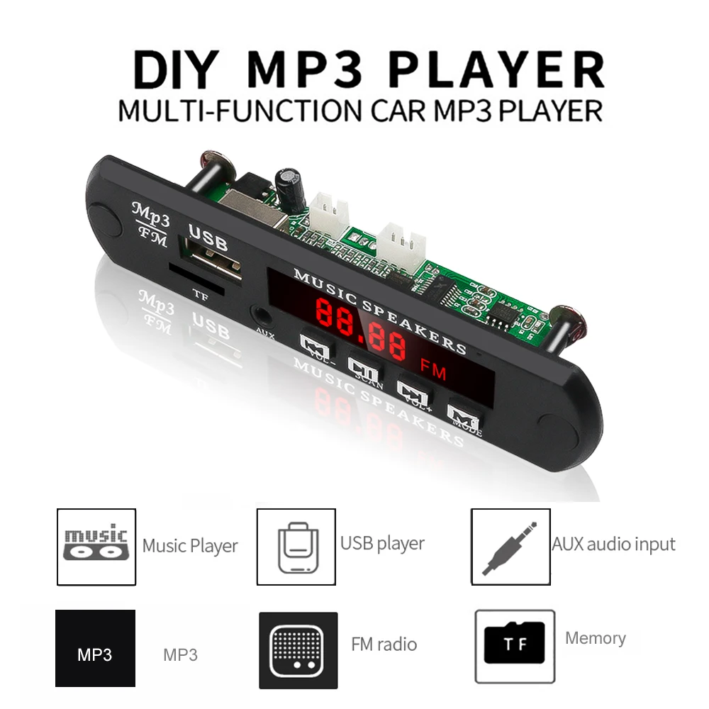 MP3 WMA WAV декодер плата без Bluetooth MP3-плеер автомобильное аудио USB TF FM радио модуль 5 в 12