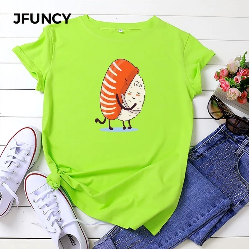 Женская футболка JFUNCY с забавным дневным рисунком летние хлопковые футболки