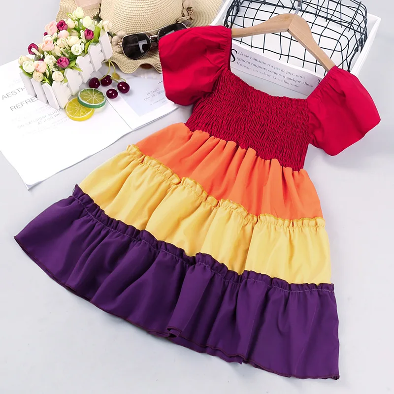 

Casual Rainbow Princess Cute Midi Summer Girls Dress Vestidos Longue De Ropa Fiesta Nina Verano Robe Fille Kids Children