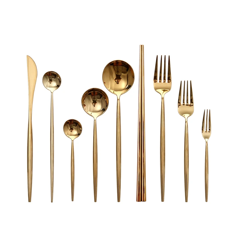 Кухонная посуда в Корейском стиле набор столовых приборов золотого цвета ложка