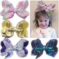 4 pcs big large hair bows 8 inch glitter reversible rainbow sequins bow with allitagor clips hair accessories for teens toddlers