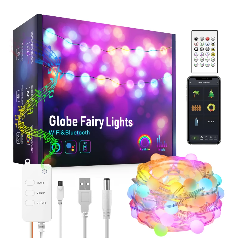 5M/10M New LED Strip Light WiFi Smart Globe Fairy Lights IP44 WaterProof RGB LED Strip Light Christmas Decoration Light