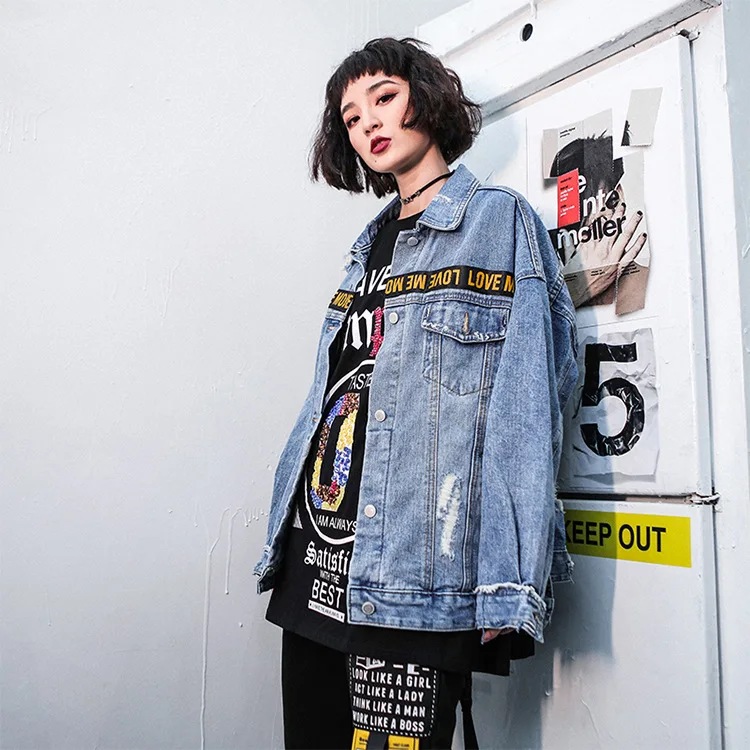 

Women's denim jacket women 2020 autumn loose graffiti printing couple wear trendy brand casual jacket top