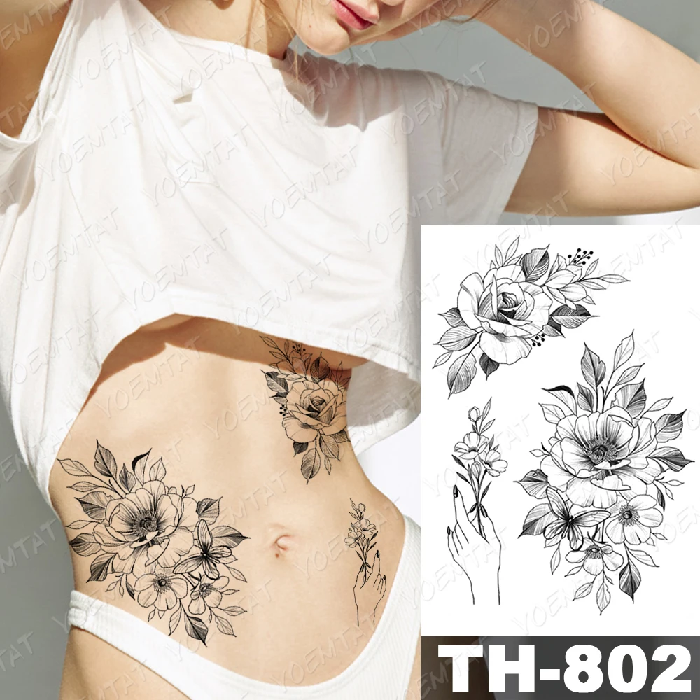 

Waterproof Temporary Tattoo Stickers Peony Rose Flower Moon Flash Tattoos Female Minimalist Scorpion Universe Body Art Fake Tato
