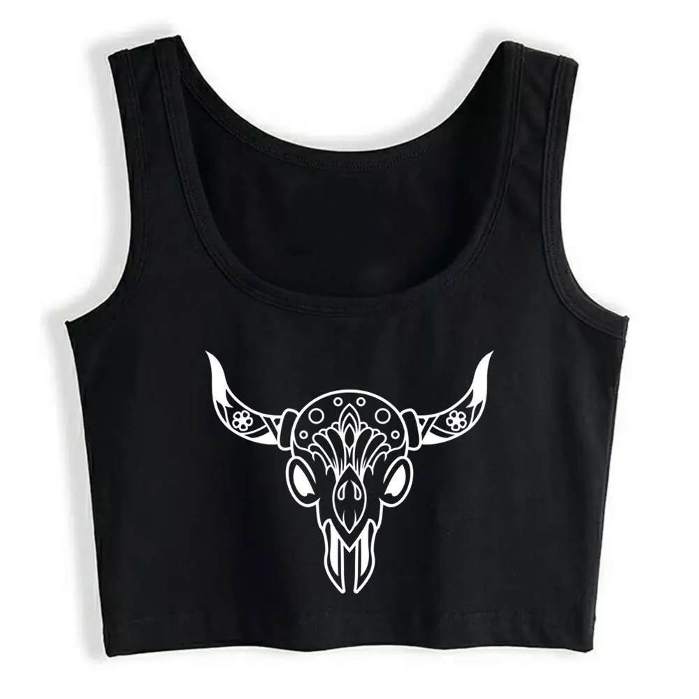 

Boho Crop Top Mexican Style Animal Skull Funny Vintage Cotton Womens Tops blusas mujer de moda 2021 verano Gym Tank Top Women