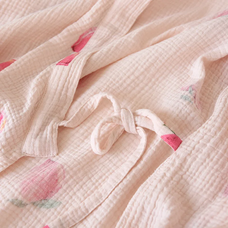 

Gauze Cotton Robe Women Sleepwear Casual Print Kimono Gown Nightwear Girls Cute Bathrobe Nightdress Loose Homewear Nightgown