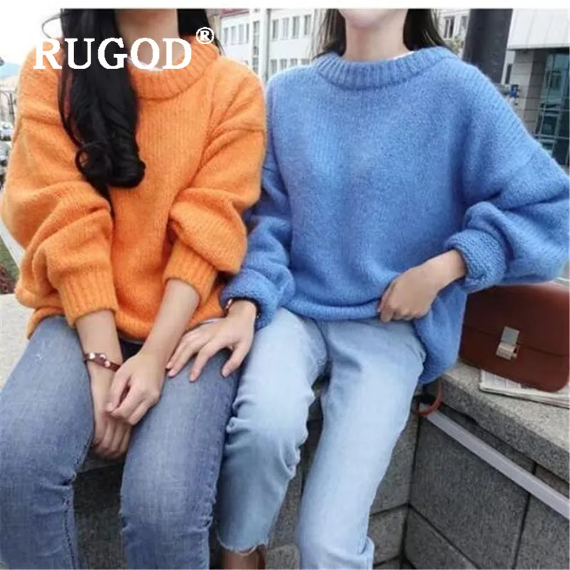 RUGOD Knitted Long Sweater Solid Warm Jumper Knitwear Mohair Pullover Plus Size Korean Style Winter Tops For Women Fall 2019 | Женская
