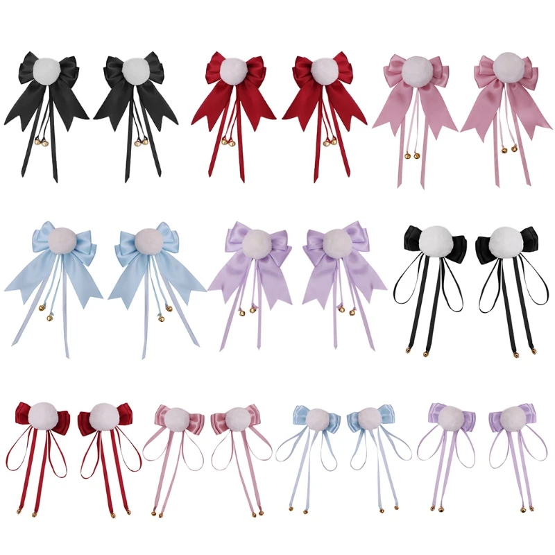 

Cute Pom Pom Ball Hair Clips with Bowknot Bells Sweet Lovely Faux Fur Animal Ears Hairpins Anime Lolita Cosplay Barrette