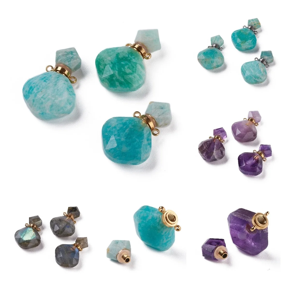 1 шт. ромб натуральный камень амазониты розовый кварц флакон для духов Подвески