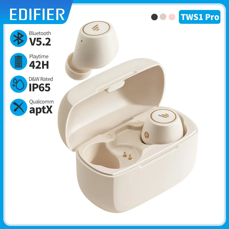 EDIFIER-auriculares inalámbricos TWS1 Pro con Bluetooth 5,2, dispositivo de audio TWS, compatible con aptX, carga rápida, hasta 42 horas de tiempo de reproducción