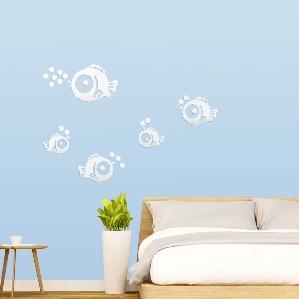 VORCOOL 3D акриловая Наклейка на стену Зеркальная С Рыбками и пузырьками экологичные