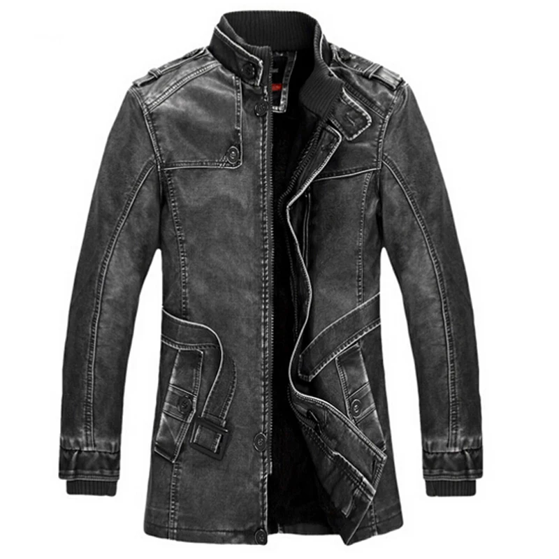 

Leather Jacket Men Winter Warm Washed Leather Bomber Motorcycle Jackets Stand Collar Coat Plus Size XXXL 5XL Outwear Parkas