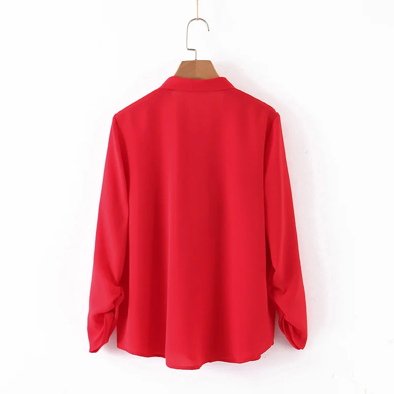 Женская однотонная красная Роскошная блуза галстук-бабочка плиссированные