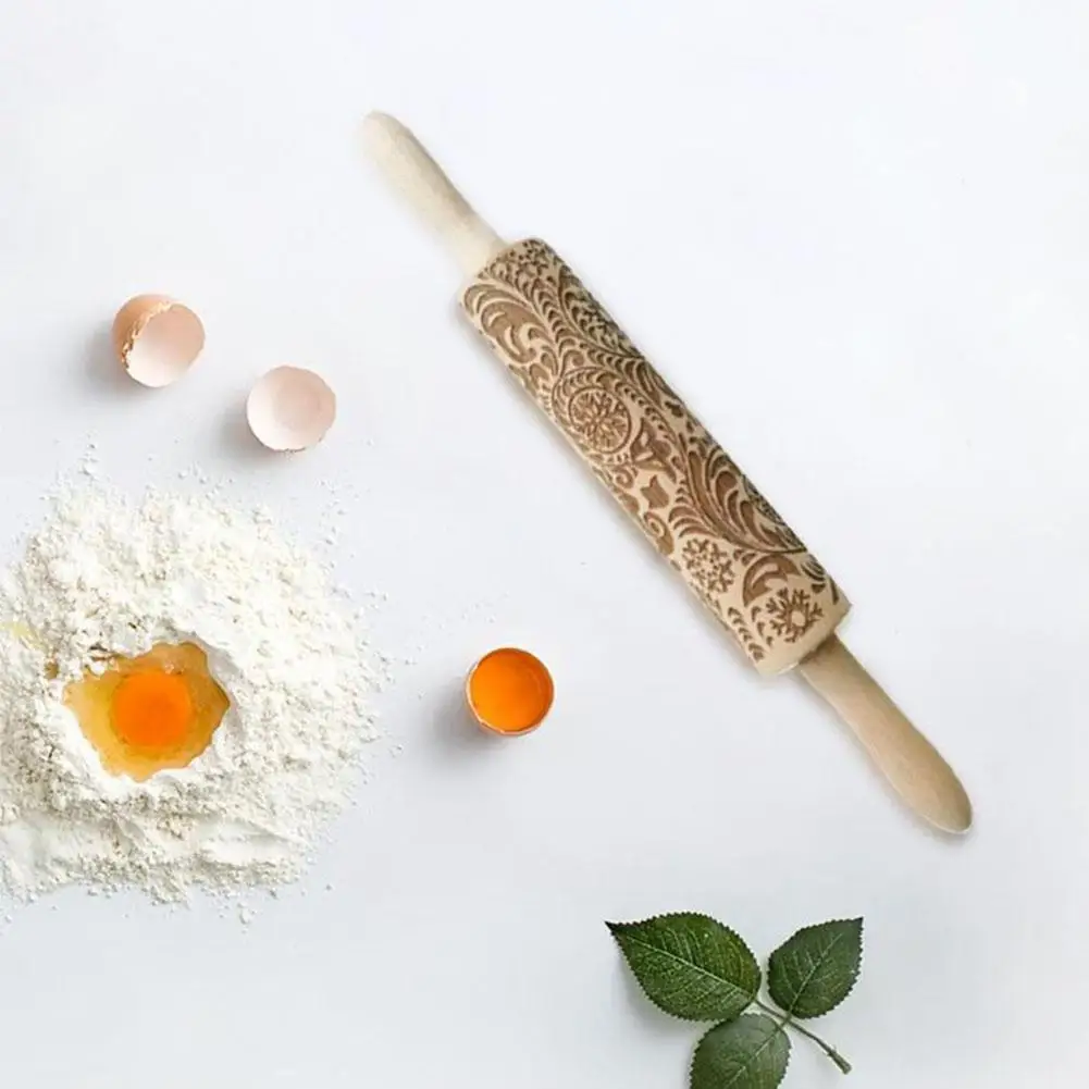 

Embossing Wooden Rolling Pin Baking Cookies Noodle Biscuit Pin Patterned Rolling Fondant Cake Roller Pattern Dough J7M6
