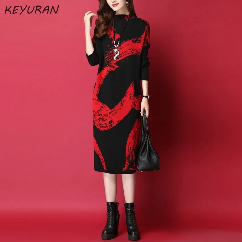 Осенне-зимнее теплое женское платье новая мода большой размер свободное средней