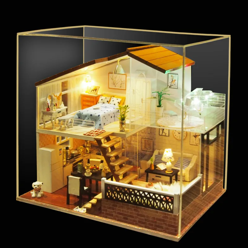 

DIY Wooden European Style Villa Doll Houses Furniture Miniature Toys for Kids Christmas Birthday New Year Gifts