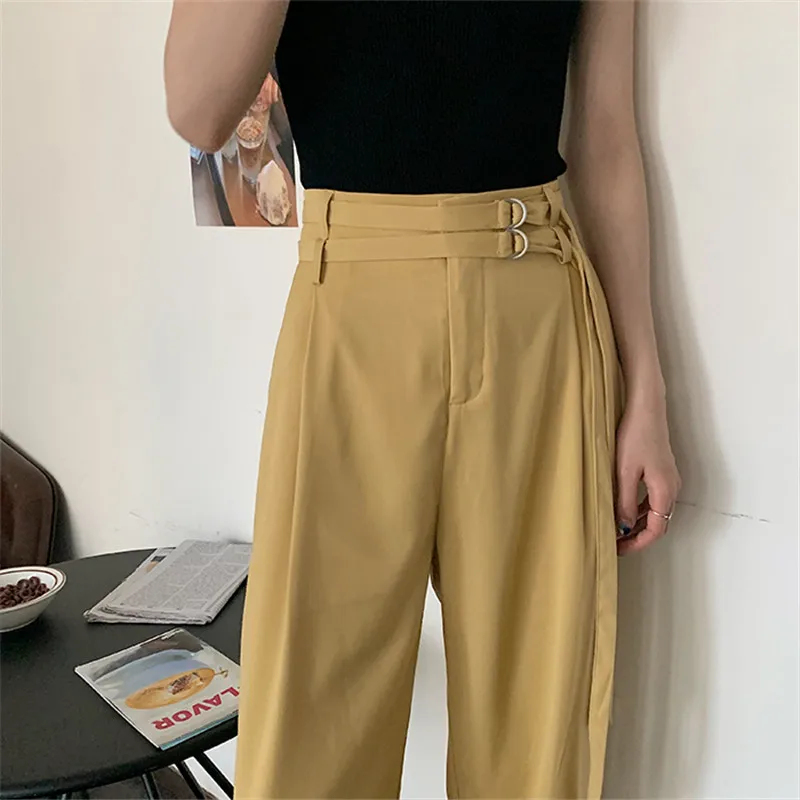 

HziriP 2020 New Office Lady Wear Bottoms High Waist Suit Pants Women Loose Casual Long Straight Pants Fashion Work Trousers