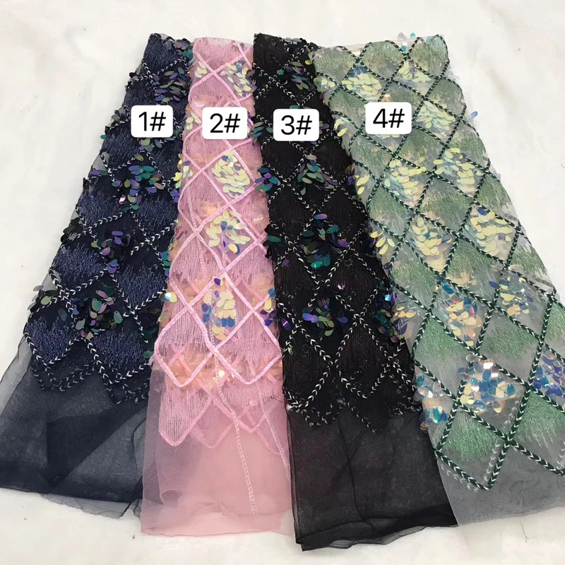 

African Sequins Lace Fabric New Arrival Nigerian Tulle Mesh Lace Fabric For Wedding 3d Embroidery Lace Fabric with Party