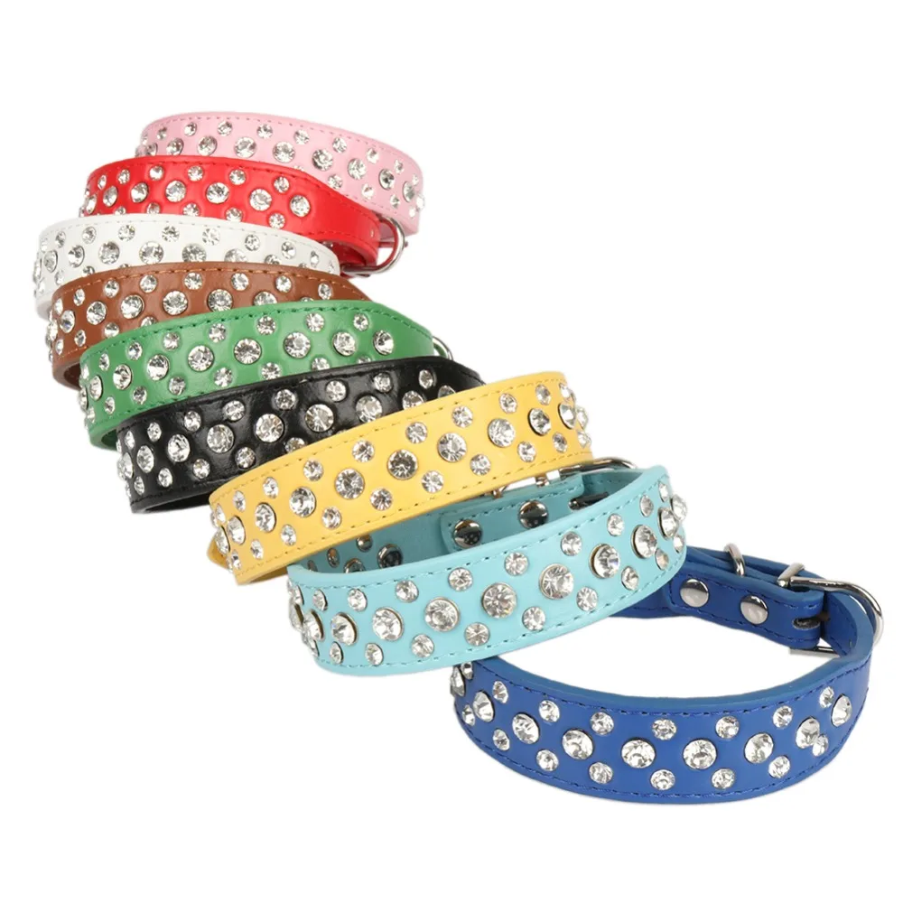 Ошейники Стразы для собак однотонный декоративный ошейник из искусственной кожи