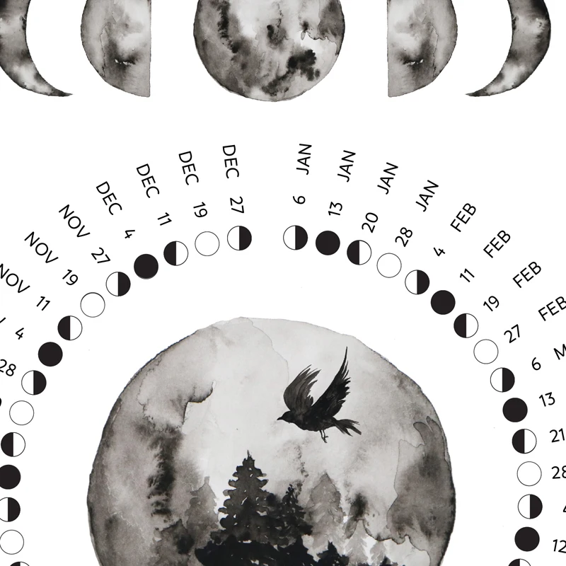 2021 г. фазы Луны календарь холст художественный плакат печать США и Европа графика