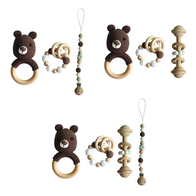 

1 Set Baby Pacifier Clip Chain Newborn Dummy Holder Teething Bracelet Infants Rattle Teether Crochet Bear Soother Toy