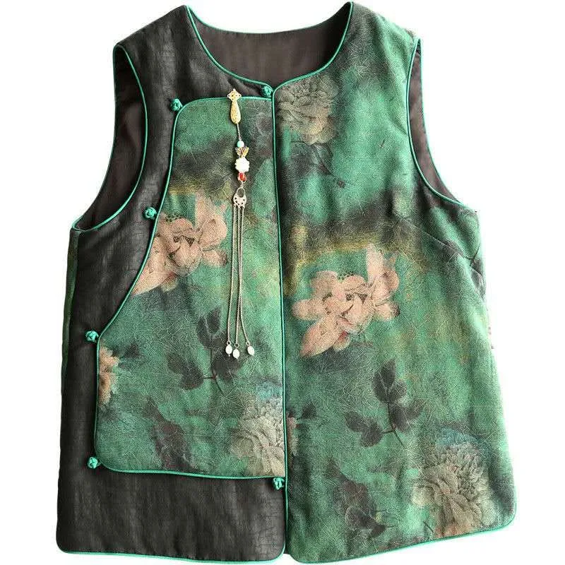 Осенне-зимний женский жилет китайского стиля без рукавов Hanfu Top для одежды на Китайский Новый год, винтажное хлопковое пальто Cheongsam размером плюс 3XL.
