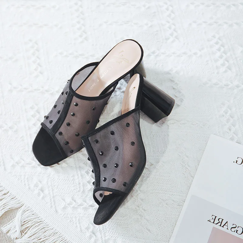 

A of beauty thick heel sandals 2021 summer new diamond open toe women's shoes fashion square head high heels