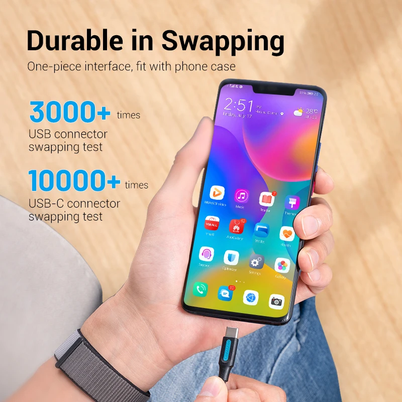 Кабель Vention USB Type C для Huawei Samsung 3A кабель быстрой зарядки и передачи данных 3 0 Xiaomi 10