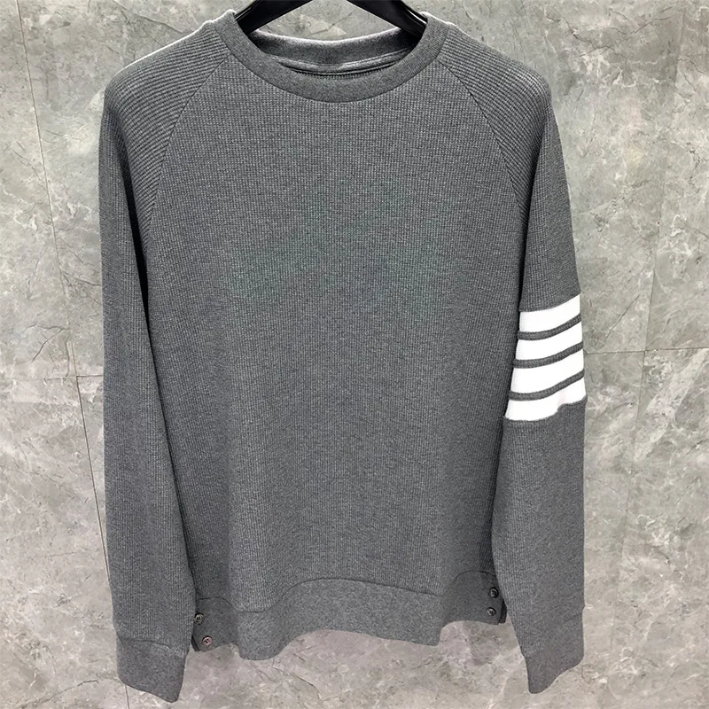 

2021 Fashion TB THOM Brand Spring Autumn Casual Clothing Striped Cotton Jacket Men Sweatshirts O-Neck Waffle Sportswear Coat