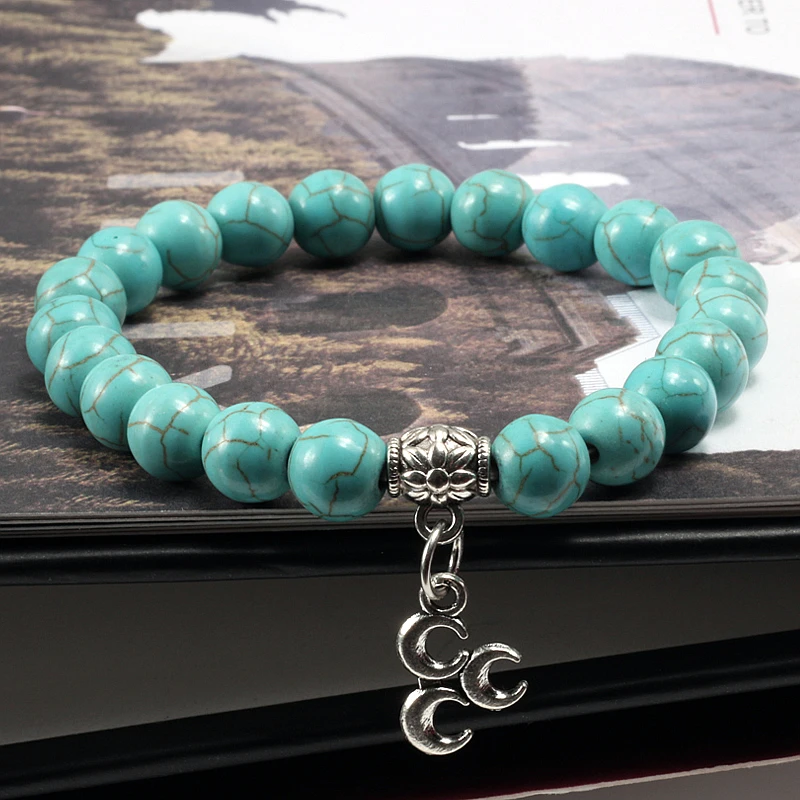 Ретро Кулон Браслет Луна браслеты с бусинами из натурального камня для женщин