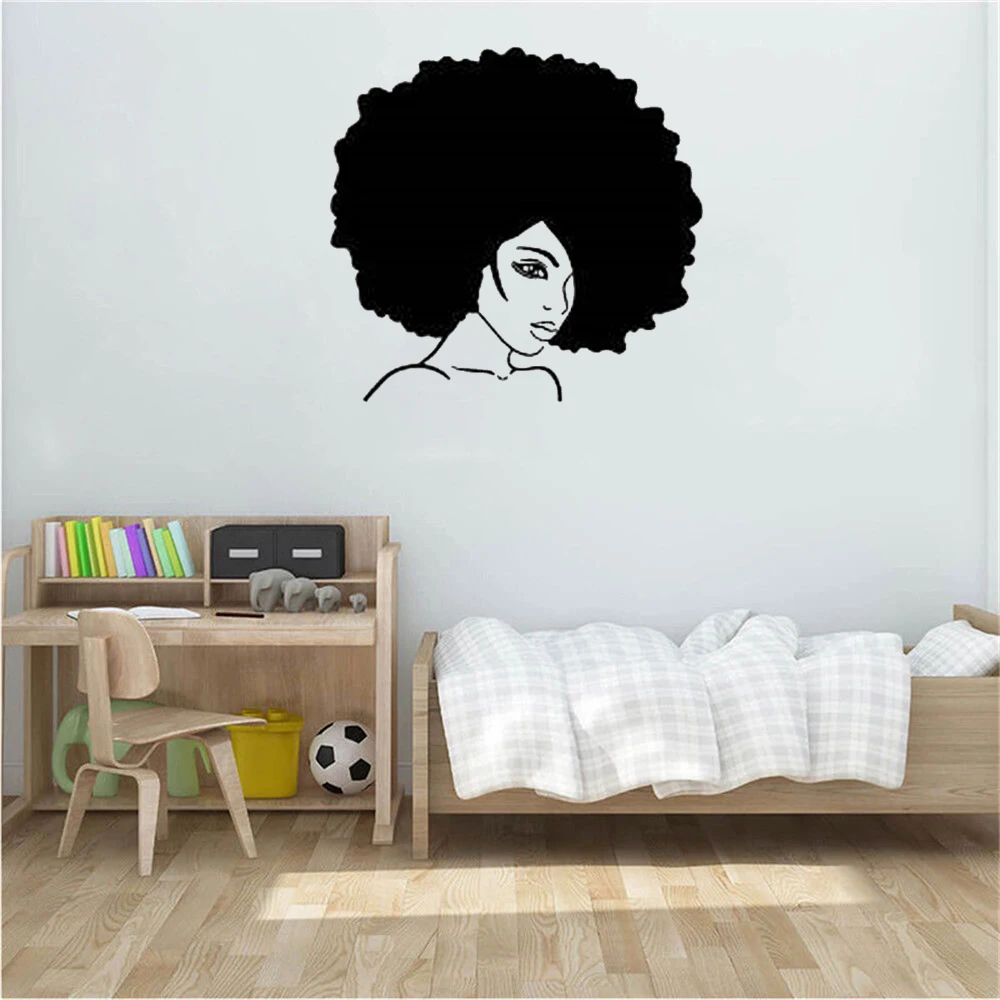 Modern African Woman Wall Sticker Afro Woman Wall Decal Home Decor For Living Room Bedroom Vinyl Art Mural dw20267 modern wall decal surf the wave with camper car wall sticker bedroom fashion art mural poster wl2020