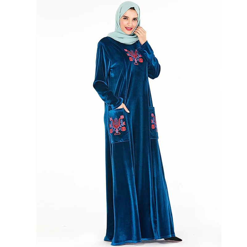 Зимнее мусульманское платье плотное теплое бархатное длинное для девочки