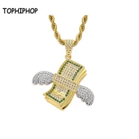 tophiphop full zircon pendant necklace with wings ice out cz with rope chain hip hop fashion mens and womens jewelry gifts