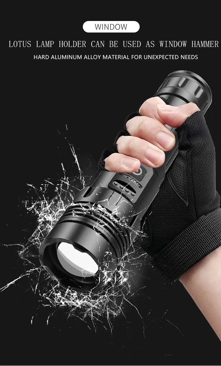 

XHP70.2 LED Torch Led flashlight camping Ultra Bright Zoomable 7 modes waterproof Built-in battery USB Rechargable