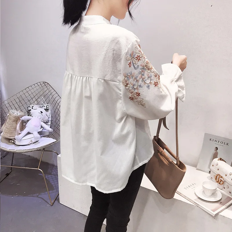 Блузка женская демисезонная с цветочной вышивкой 2020|Рубашки| |