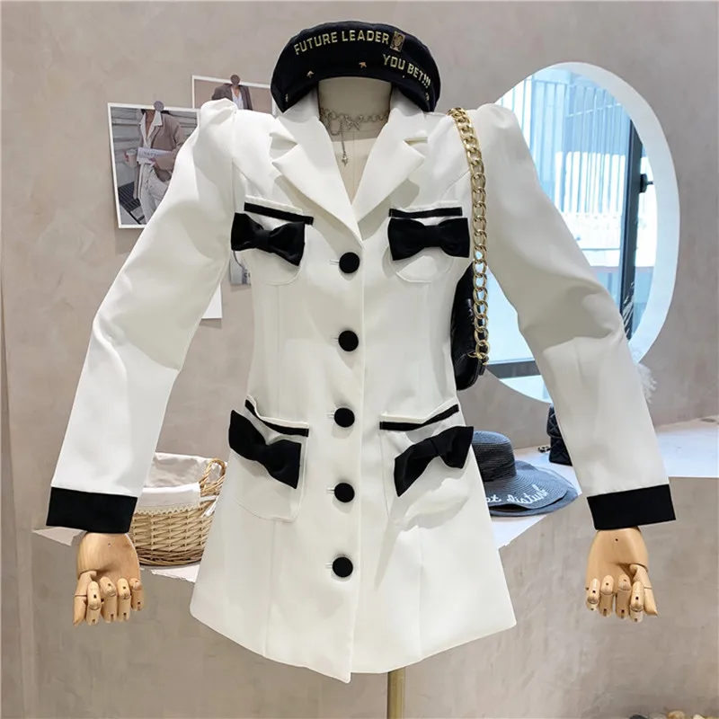 

Новая женская одежда, осень 2021, Винтажный дизайн пиджак с бантом и длинным рукавом, пальто, Топ