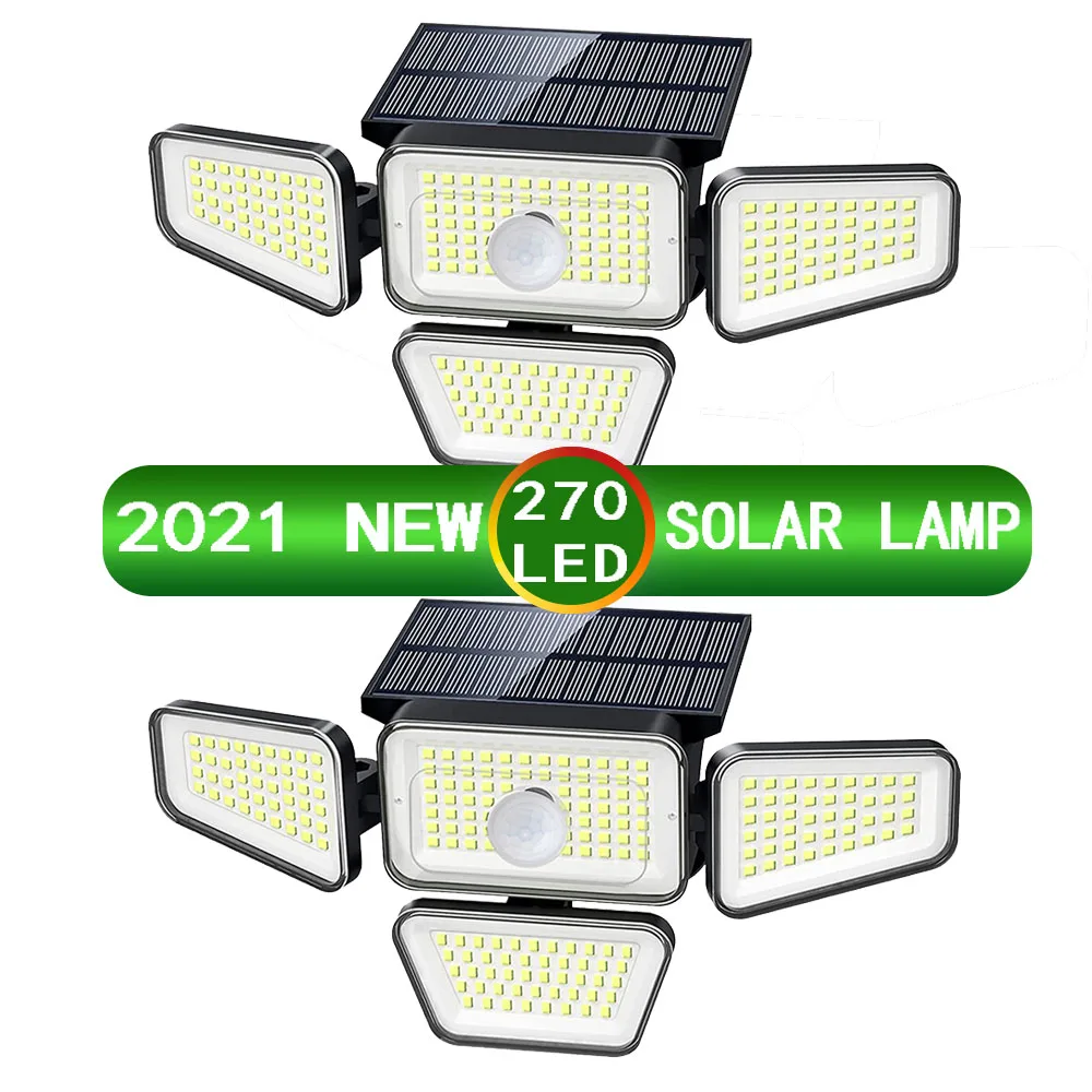 

Solar Light Outdoor 270 Led Hunman Body Motion Sensor Light Waterproof 4 Heads 3 Modes Wide Angle Solar wall Lamp for Garden