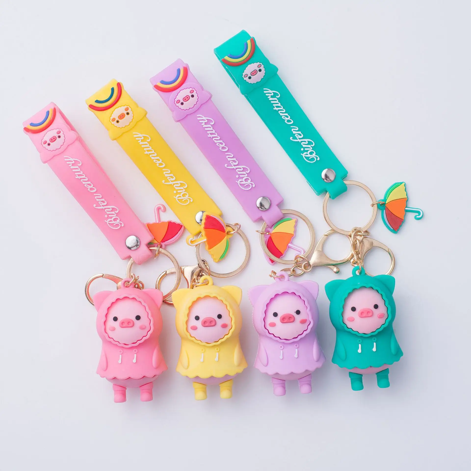 

Cute Raincoat Pig Car Keychain Cartoon Backpack Mini Small Pendant Hanging Key Chain Child Female Gift