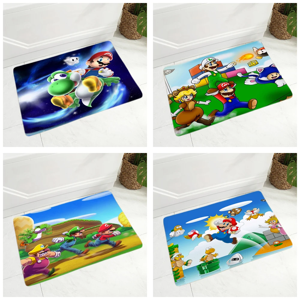 Цветной мультяшный напольный коврик Super Mario для спальни нескользящий