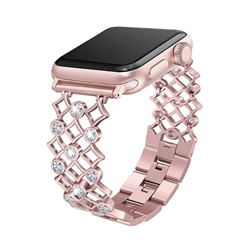 Ремешок из нержавеющей стали для Apple Watch band 38 мм 42 iWatch 4 40 44 Bling Diamond Link Браслет watch 3 2 1
