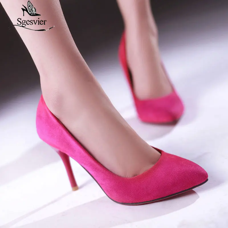 Sgesvier/обувь Женские туфли лодочки на высоком каблуке из флока с острым носком
