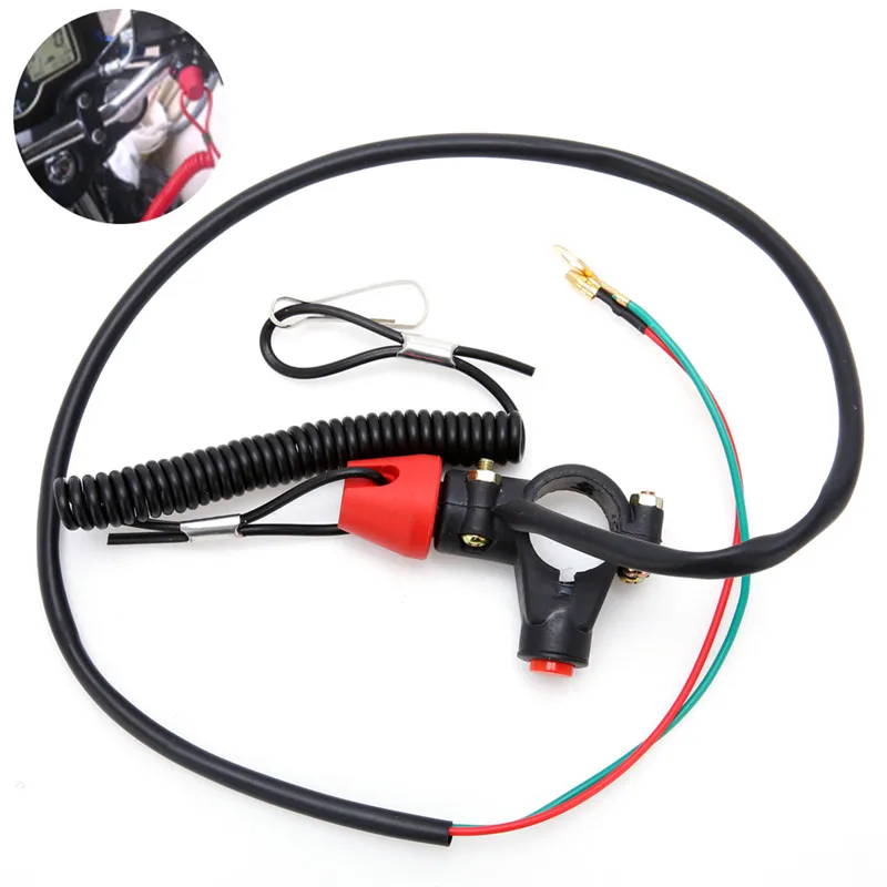 

1Pc Universal Black Engine Stop Tether Lanyard Closed Kill Switch Safety For Motorcycle Quad Bike DC 12V