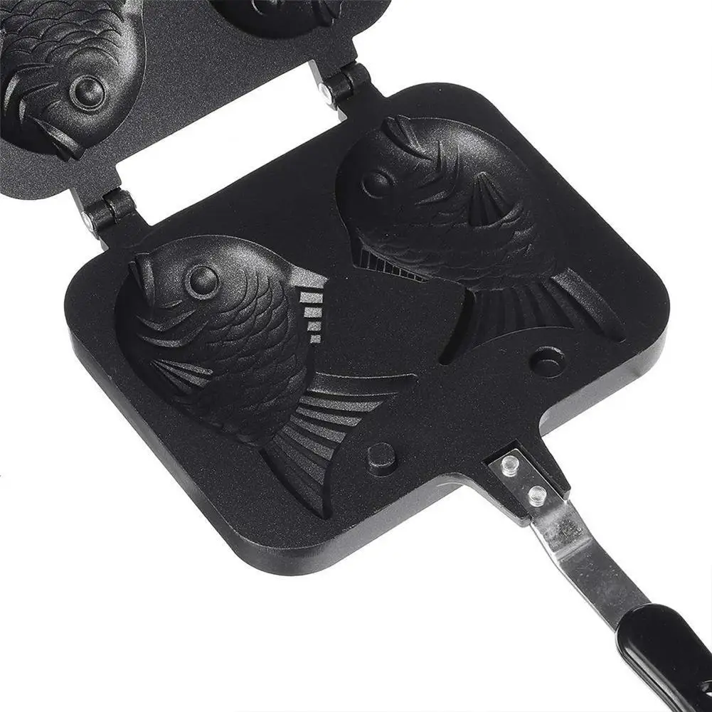 

1pc Non-stick Taiyaki Waffle Maker Biscuit Cake Baking Heating Pan Open Fish Baking Double-sided Flame Double Pot F9C8