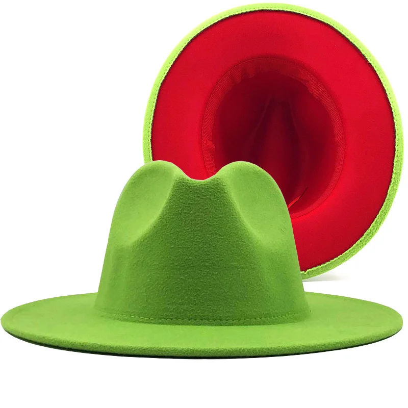

green New Unisex red Patchwork Felt Jazz Hat Cap Men Women Flat Brim Wool Blend Fedora Hats Panama Trilby Vintage Hat