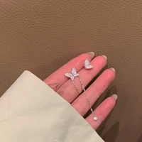 sweet cute butterfly earrings asymmetric tassel ear studs for women girls fashion metal chain jewelry gifts
