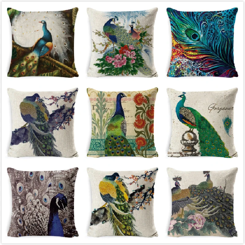 Подушка с павлином крышка Чехол Китайская традиционная подушка из хлопка