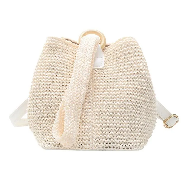 

Round Circle braided Travel Shoulder Handbags Women Beach Beach Boho Flower Bags Purse Round Messenger Travel Hollow A9T9