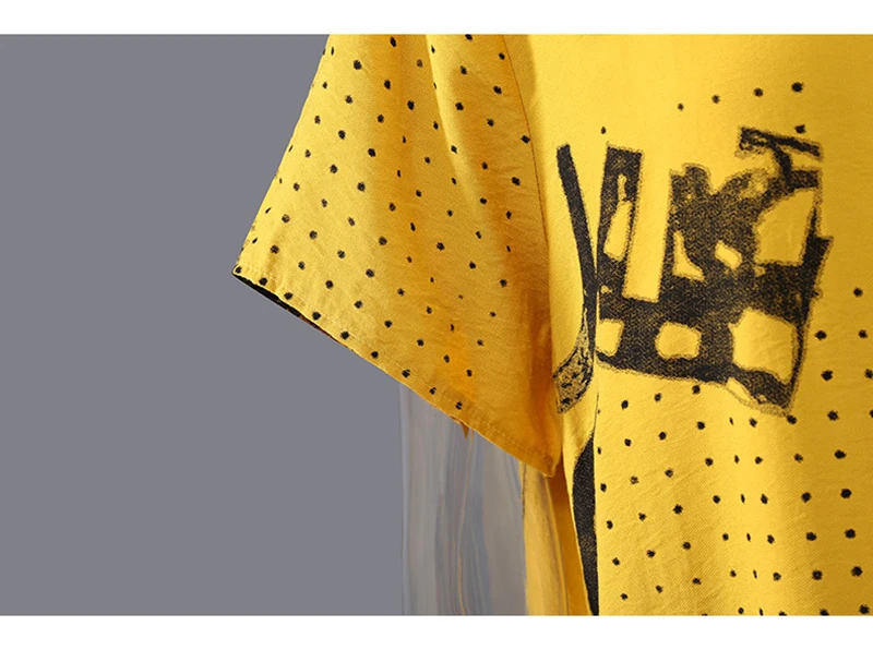 

SONDR Spring Summer 2021 Women Yellow Pleated Letter Print Ruffles Dress New Lapel Short Sleeve Loose Fit Fashion Tide