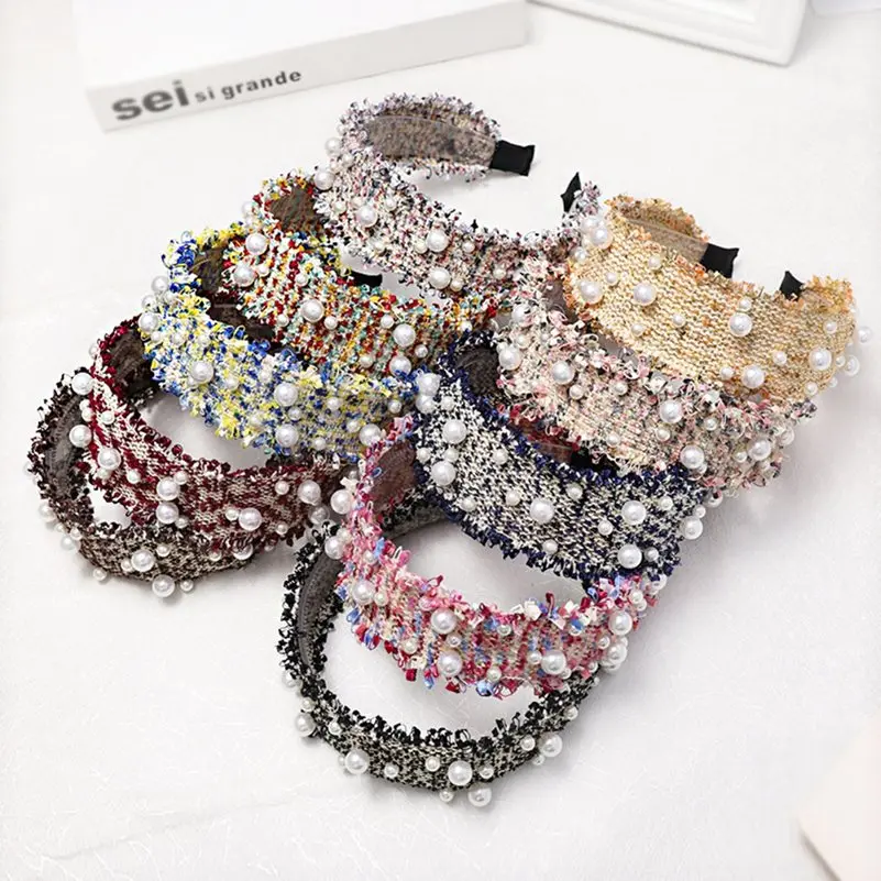 

Fashion Imitation Pearl Hair Bands for Women Cloth Fabric 7CM Wide Headband Hair Hoop Girls Hair Accessories Boutique Headdress