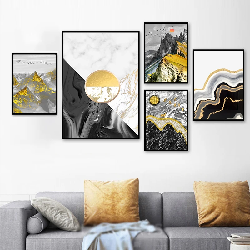 

Abstract Poster Golden Mountain Peak Sun Modern Art Print Canvas Print Light Luxury Living Room Dining Room Home Decoration